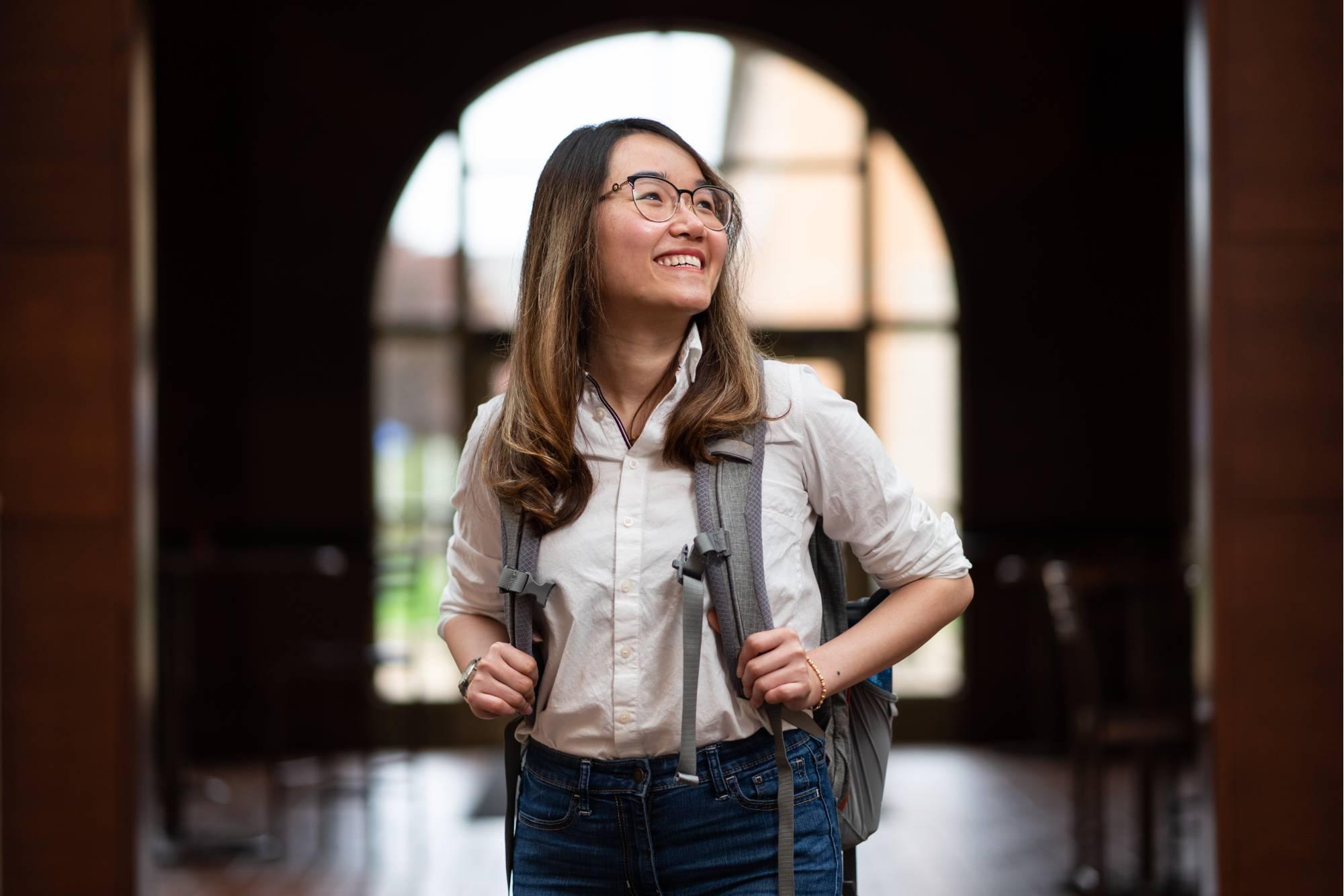 GVSU transfer student in the Richard M. DeVos Center.